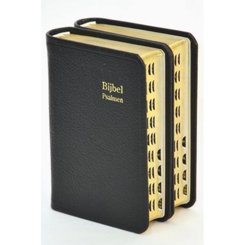 Bijbel met psalmen  8,5x12,5cm, leer, goudsee, index, GBS D34D Datheen