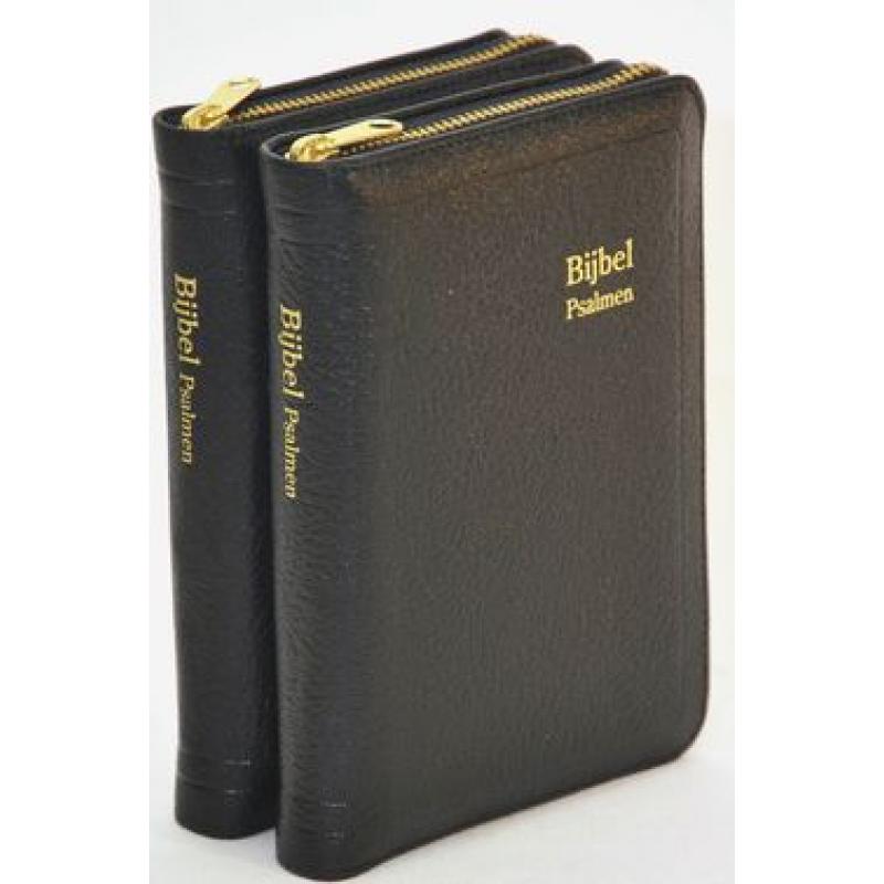 Bijbel met psalmen 8,5x12,5cm, leer, goudsee, index, rits, GBS D35D Datheen
