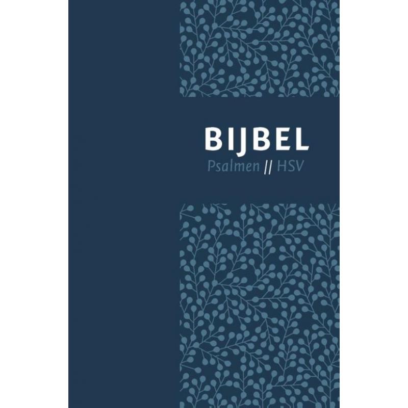 HSV Bijbel met psalmen 12 x 18 cm, blauw leer, duimgreep, zilversnee